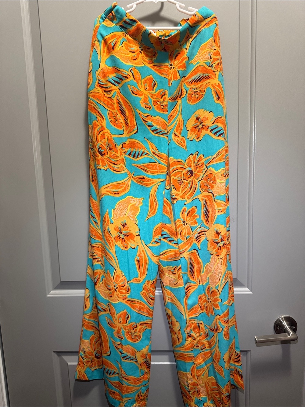 Bar III Turquoise Wide-Leg Pants with Orange Floral Print